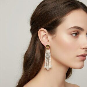 J. Crew Freshwater Pearl Statement Earrings Cream Gold NWT